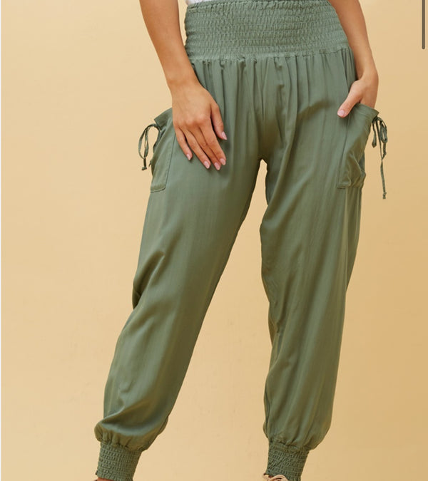 SOLID HAREM PANTS - SAGE