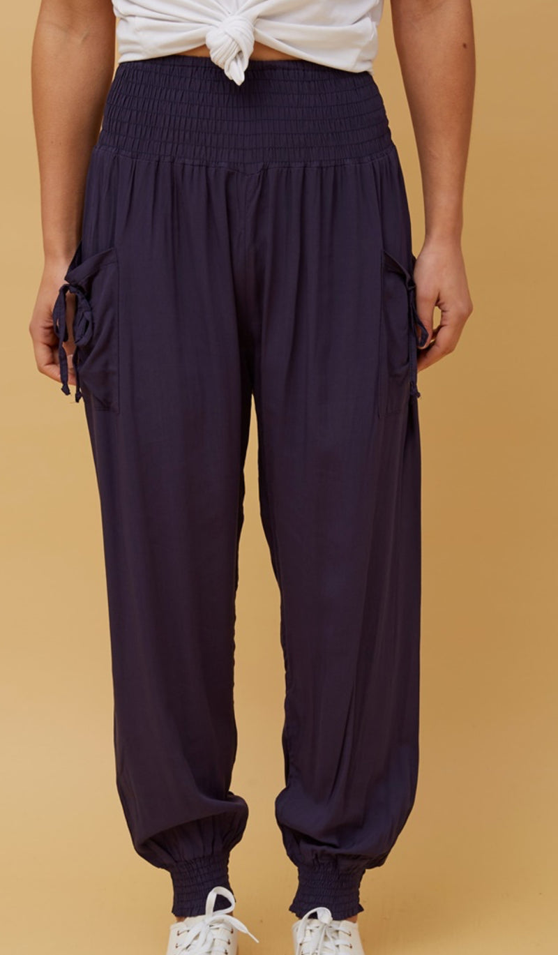 SOLID HAREM PANTS - NAVY