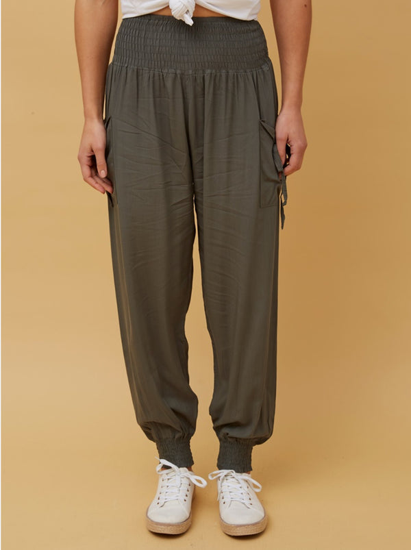 SOLID HAREM PANTS - KHAKI