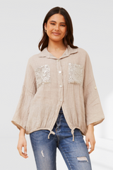 Sequin pocket shirt - Sabbia