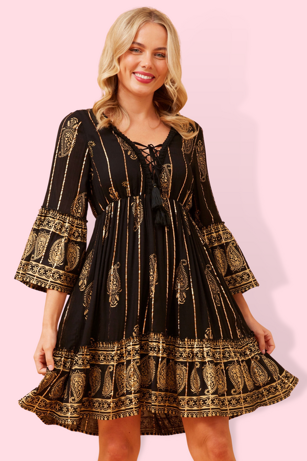 Athena Midi Dress - Black Paisley