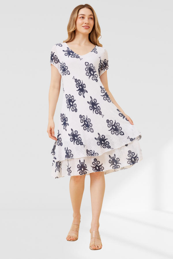 Madeline Dress- white/navy