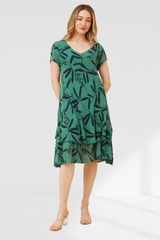 Hailey Dress - Leaf Print Green