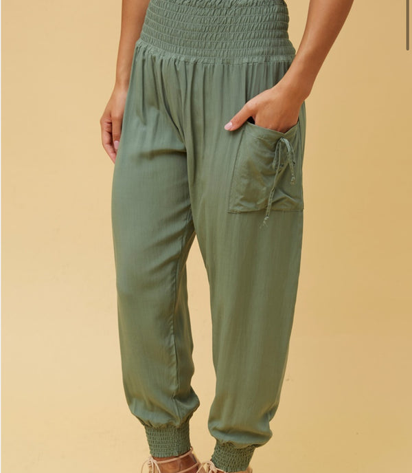 SOLID HAREM PANTS - SAGE