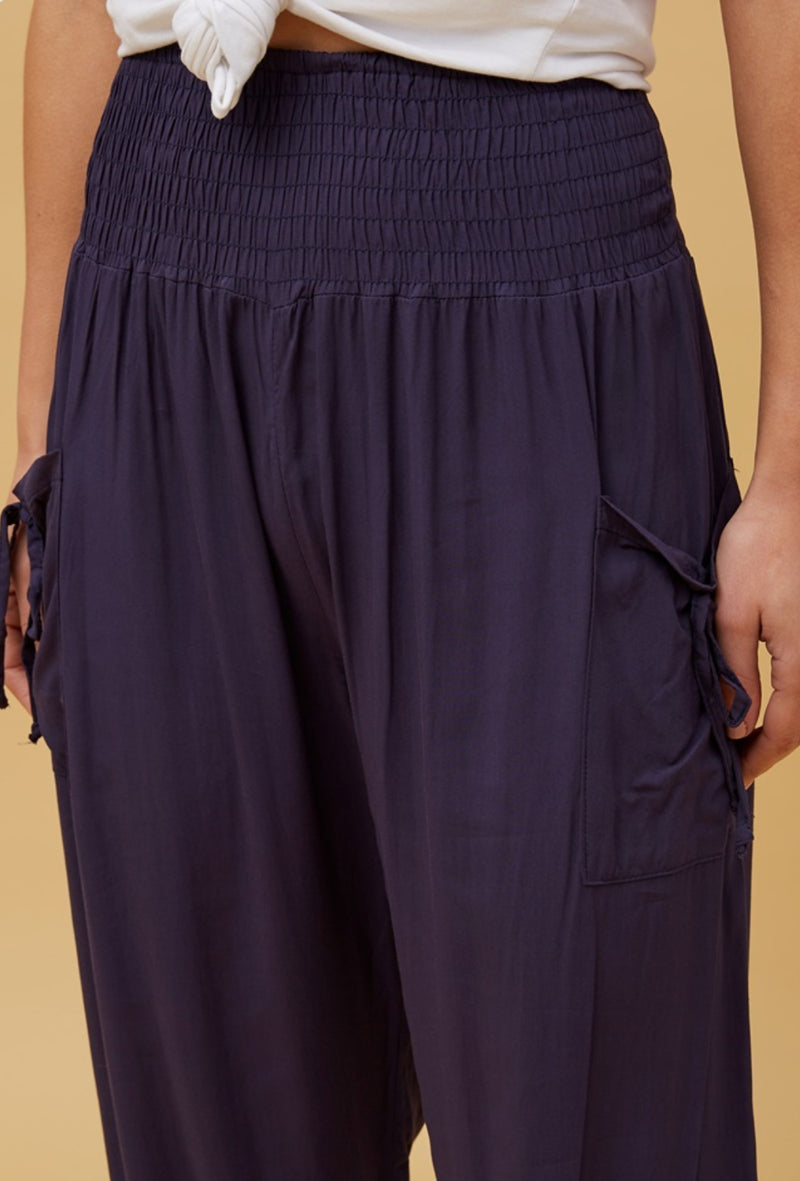 SOLID HAREM PANTS - NAVY