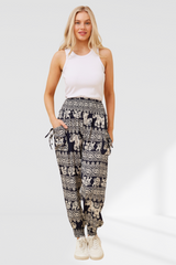 Elephant Print Boho Harem Pants  - Navy