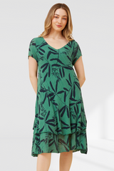 Hailey Dress - Leaf Print Green