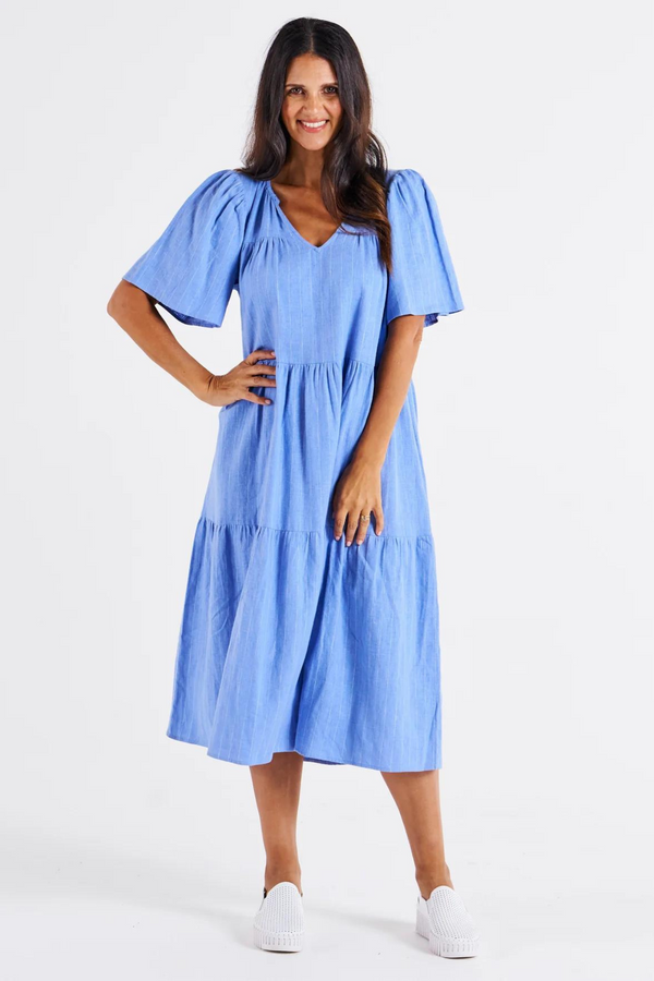 Regina Linen Dress - Berry Blue Stripe