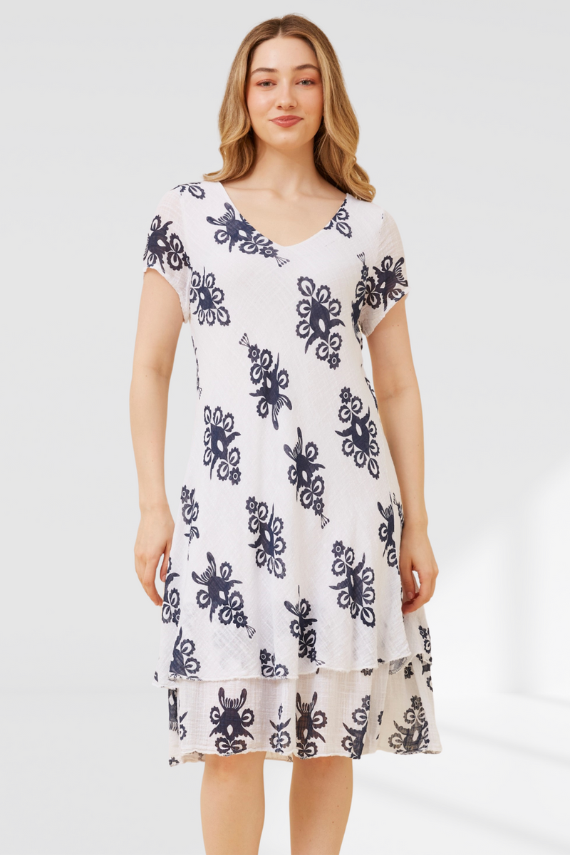 Madeline Dress- white/navy