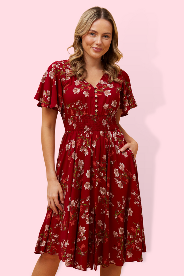 Primrose Dress - Multi Red