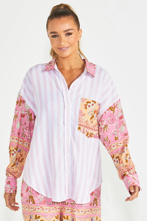 SASS Chiara Spliced Shirt - Paisley/Stripe