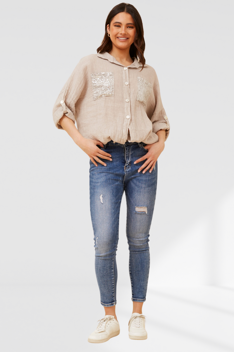 Sequin pocket shirt - Sabbia