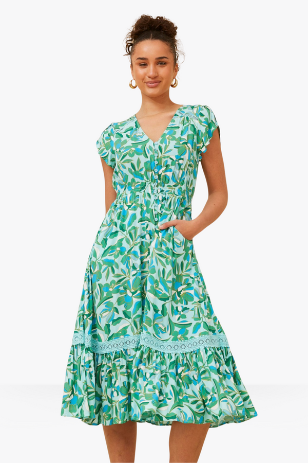 Cara Floral Midi Dress - Jade