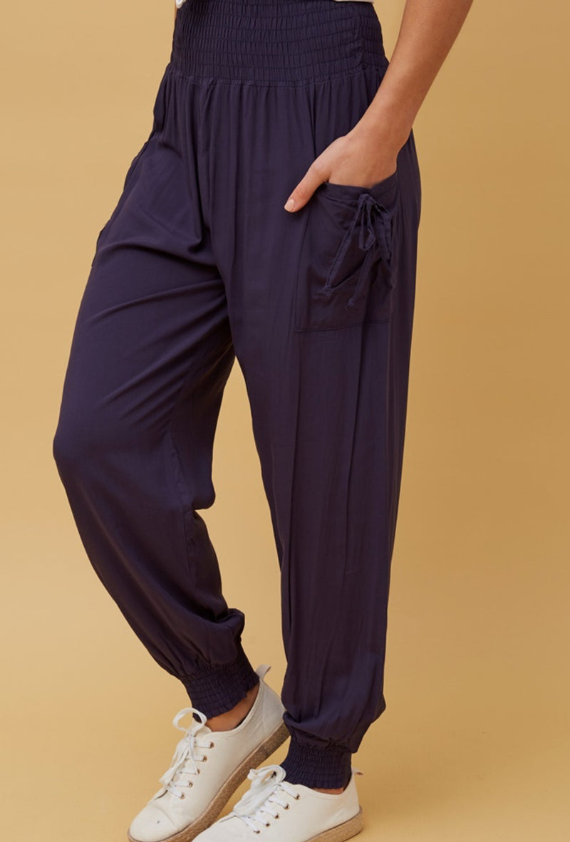 SOLID HAREM PANTS - NAVY