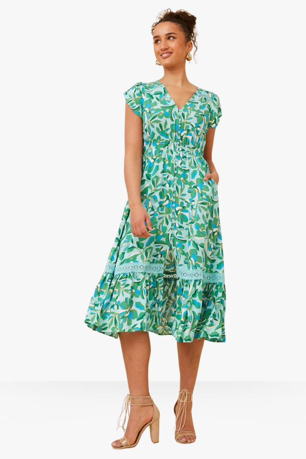 Cara Floral Midi Dress - Jade