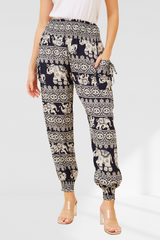 Elephant Print Boho Harem Pants  - Navy