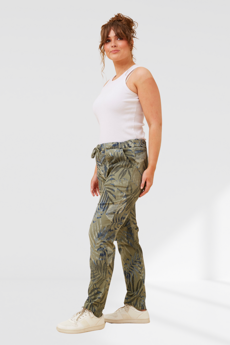 Jorja Pants - Khaki Leaf