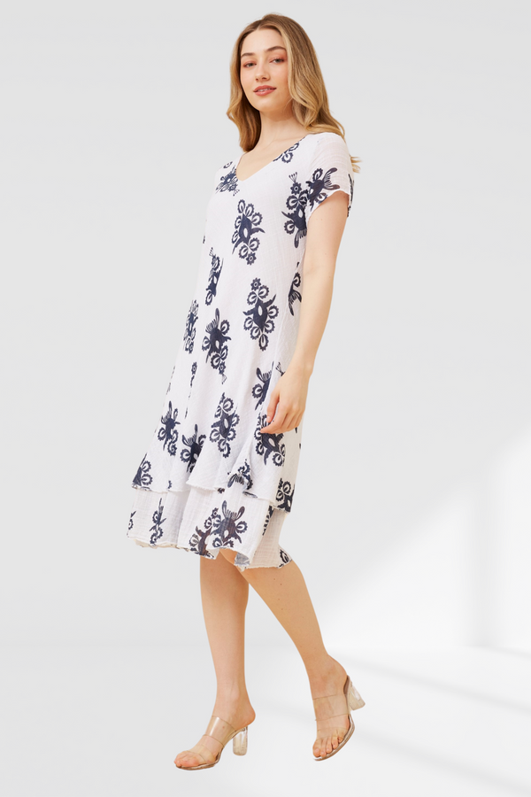 Madeline Dress- white/navy