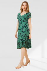 Hailey Dress - Leaf Print Green