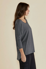 Milan 3/4 Sleeve Top - Charcoal Stripe | Betty Basics