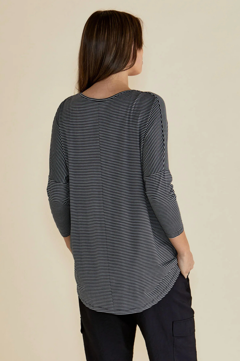 Milan 3/4 Sleeve Top - Charcoal Stripe | Betty Basics