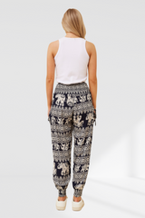 Elephant Print Boho Harem Pants  - Navy