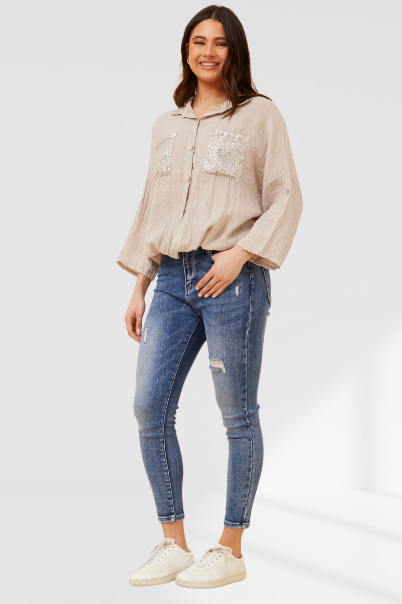 Sequin pocket shirt - Sabbia