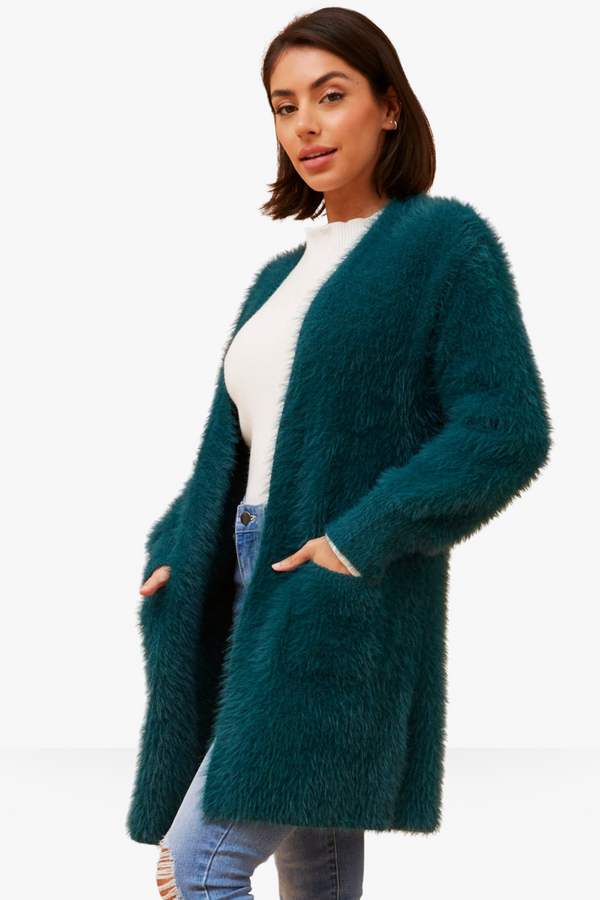 Casey eyelash knit cardi - Teal