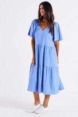 Regina Linen Dress - Berry Blue Stripe