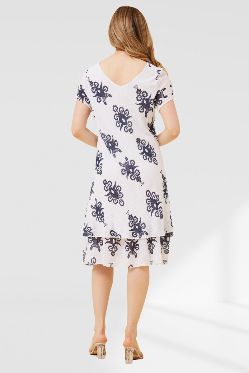 Madeline Dress- white/navy