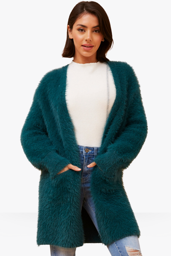 Casey eyelash knit cardi - Teal