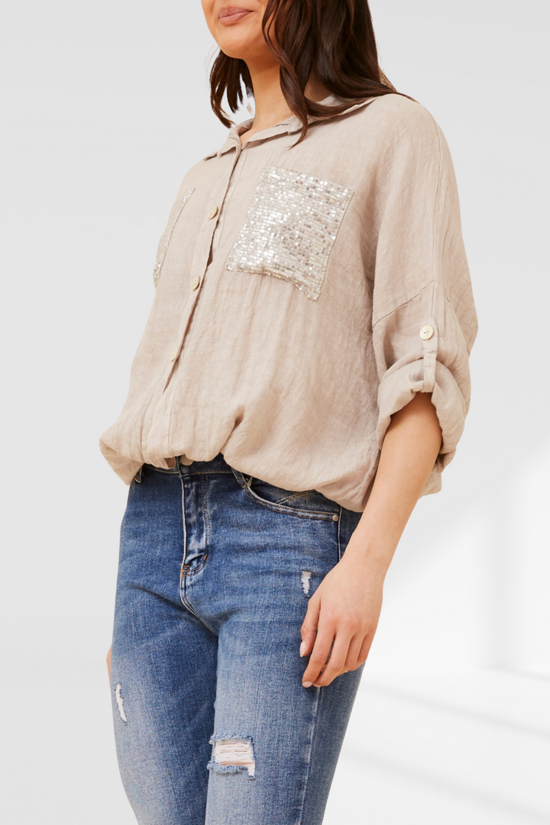 Sequin pocket shirt - Sabbia