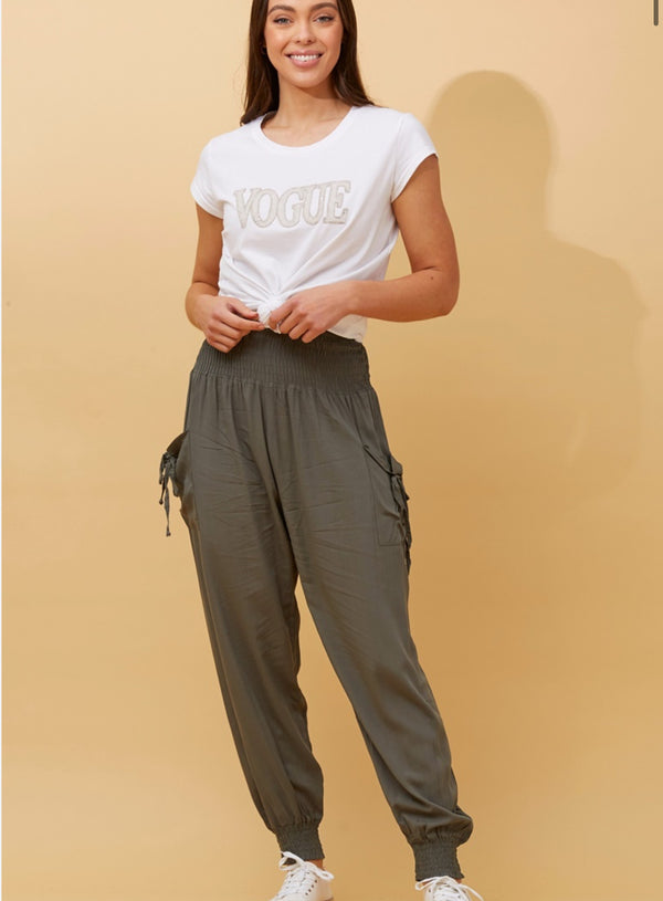 SOLID HAREM PANTS - KHAKI