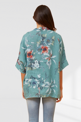 Floral linen shirt - Tiffany Blue