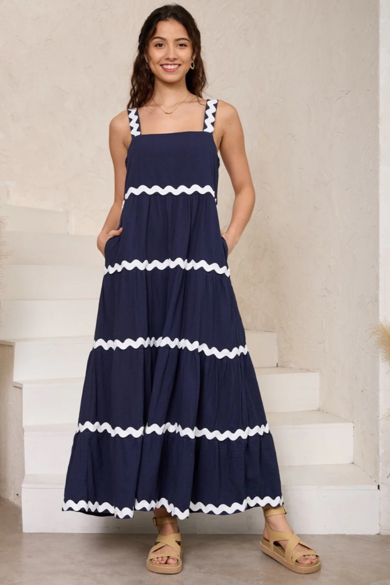 Celine Maxi Dress - Navy/White