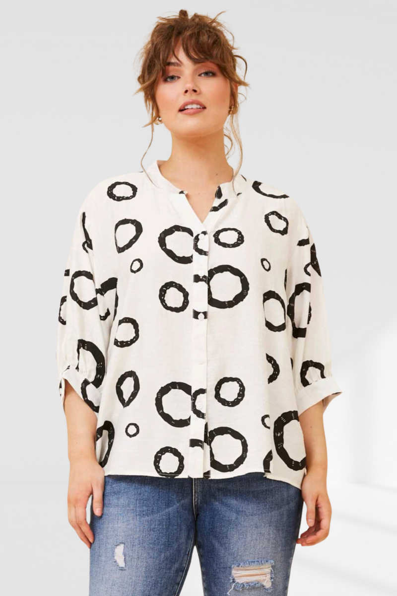 Pamela shirt - white and black abstract design