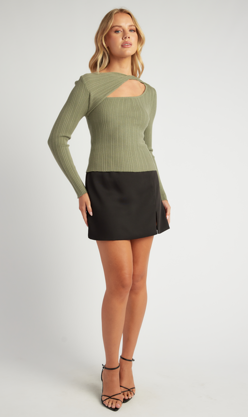 Olympia Twisted neckline cut out knit - Khaki