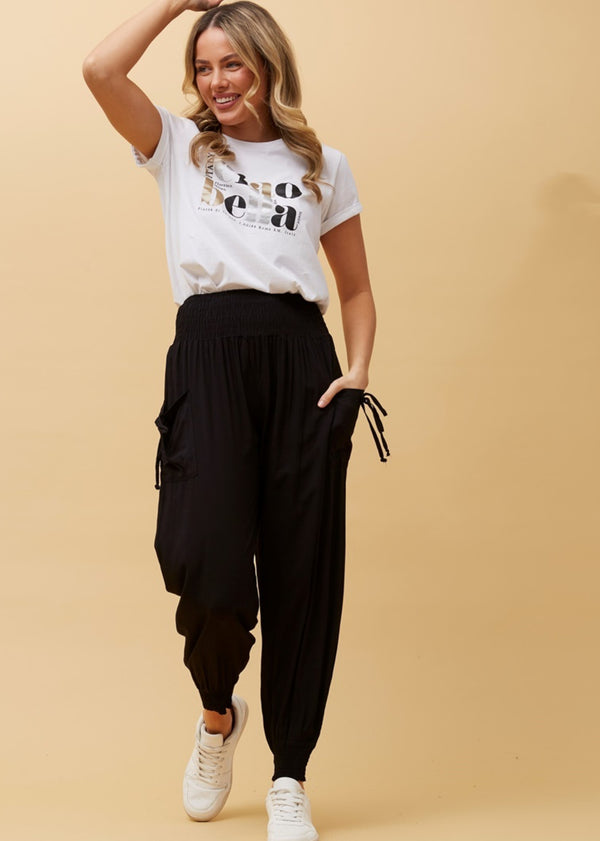 SOLID HAREM PANTS - BLACK