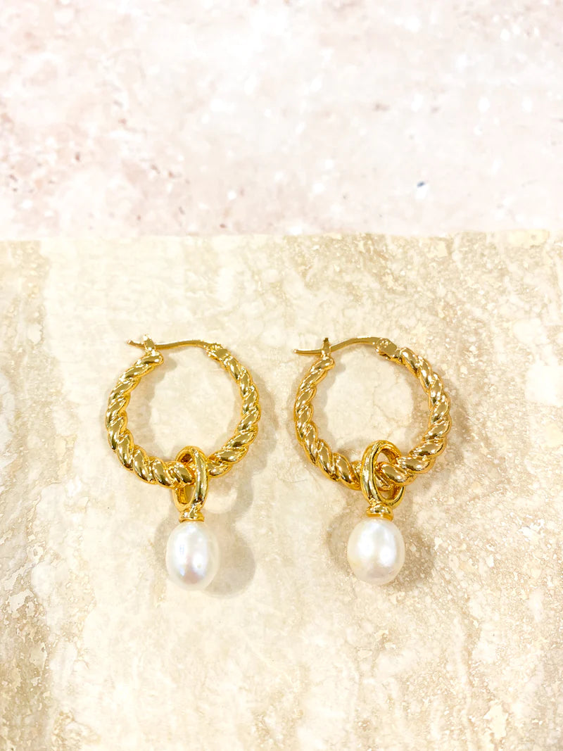 Twist Pearl Drop Gold Plated Earrings